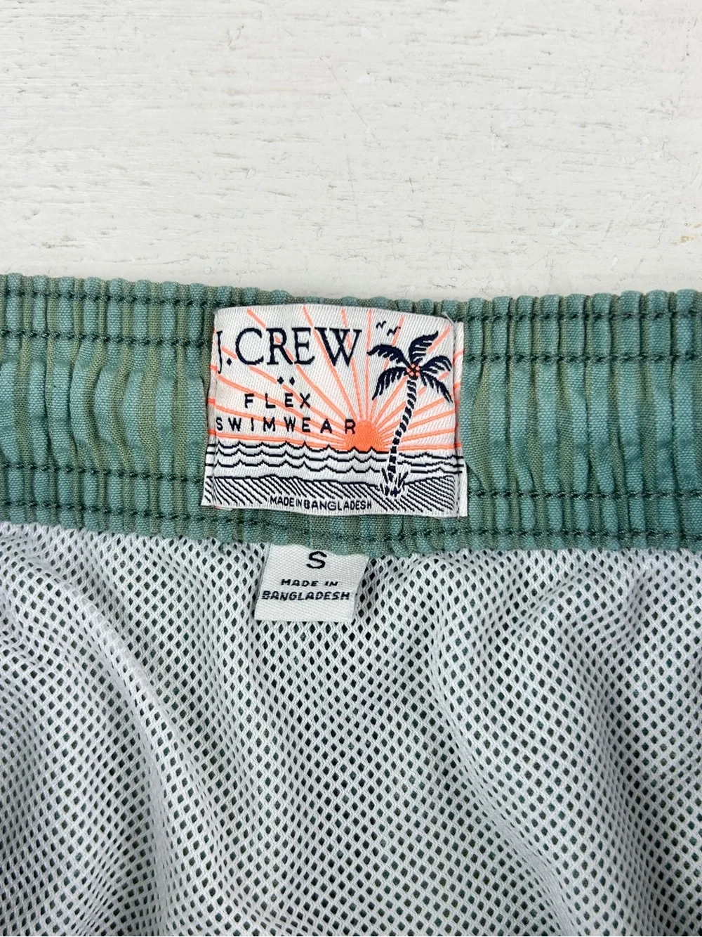 J Crew Flex Swimwear Shorts Mens Small Green Blend seersucker Lined